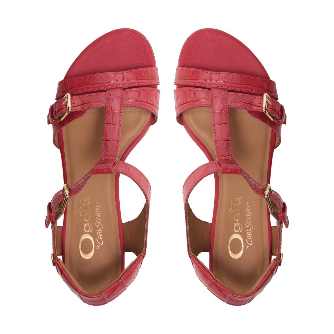 Lorsica Red Croc Leather Sandals
