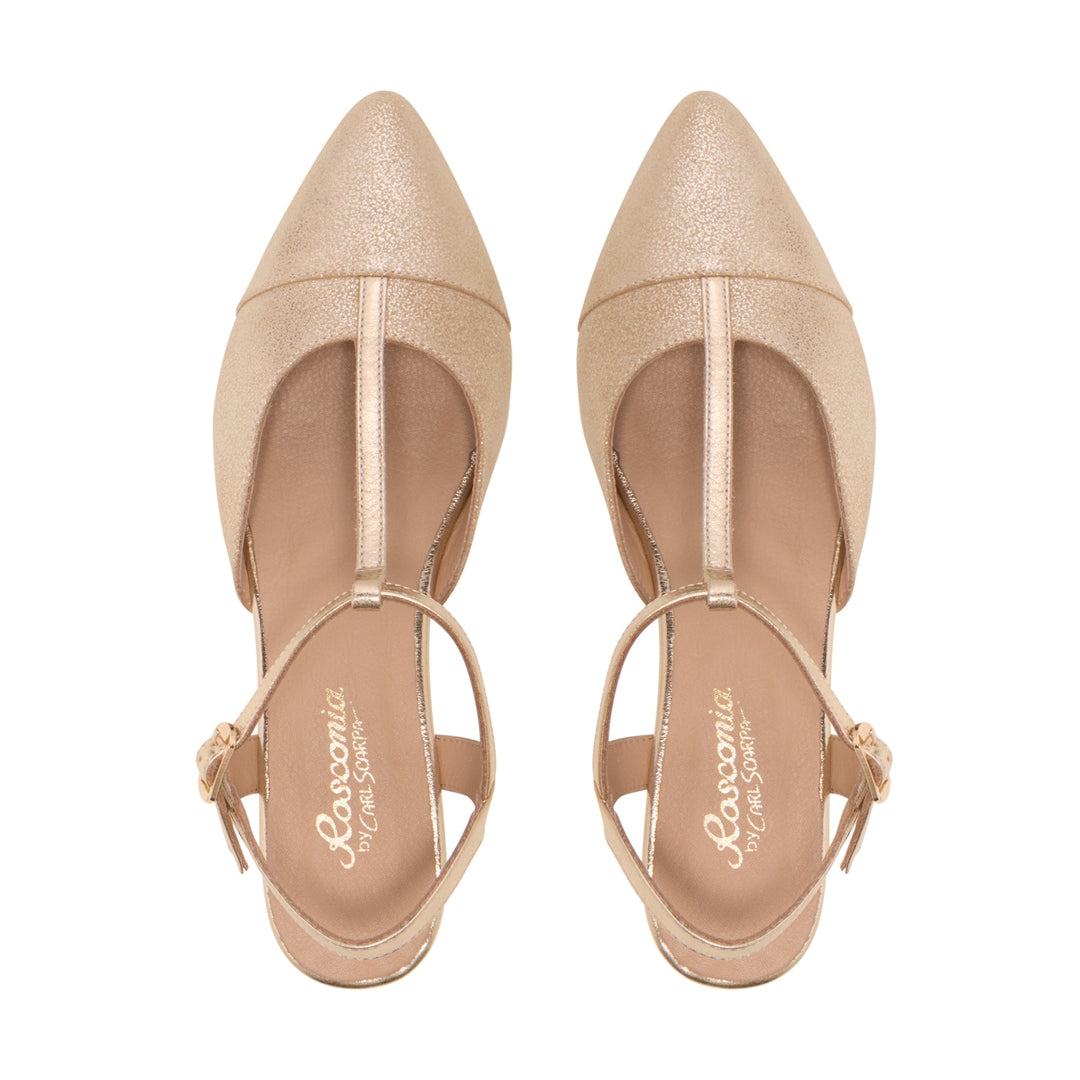 Parabita Gold Leather Court Shoes