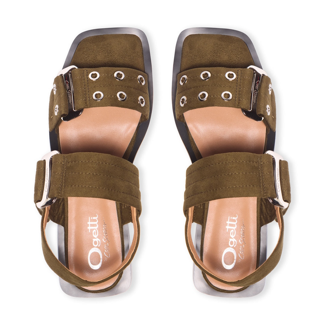 Poema Green Suede Sandals