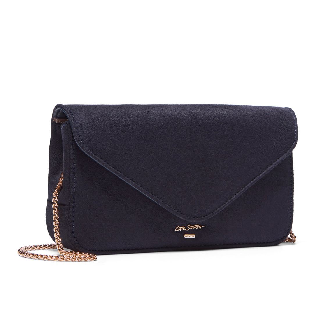 Veloria Navy Suede Clutch Bag