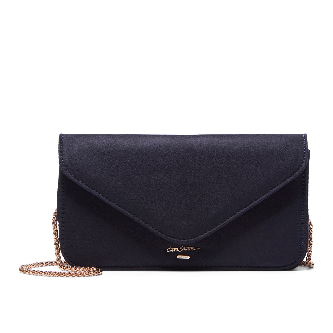 Veloria Navy Suede Clutch Bag