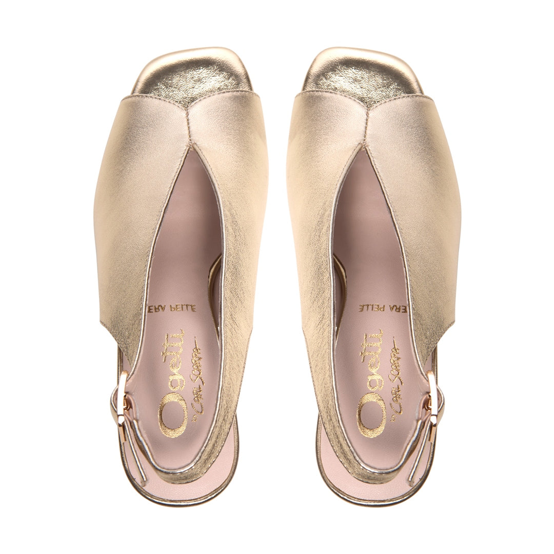 Claresse Gold Leather Block Heel