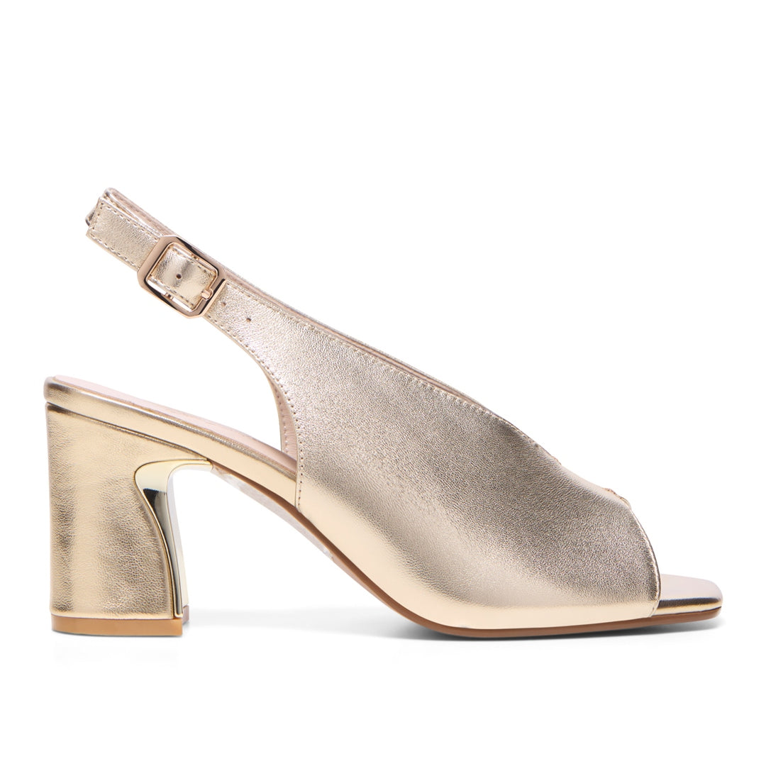 Claresse Gold Leather Block Heel