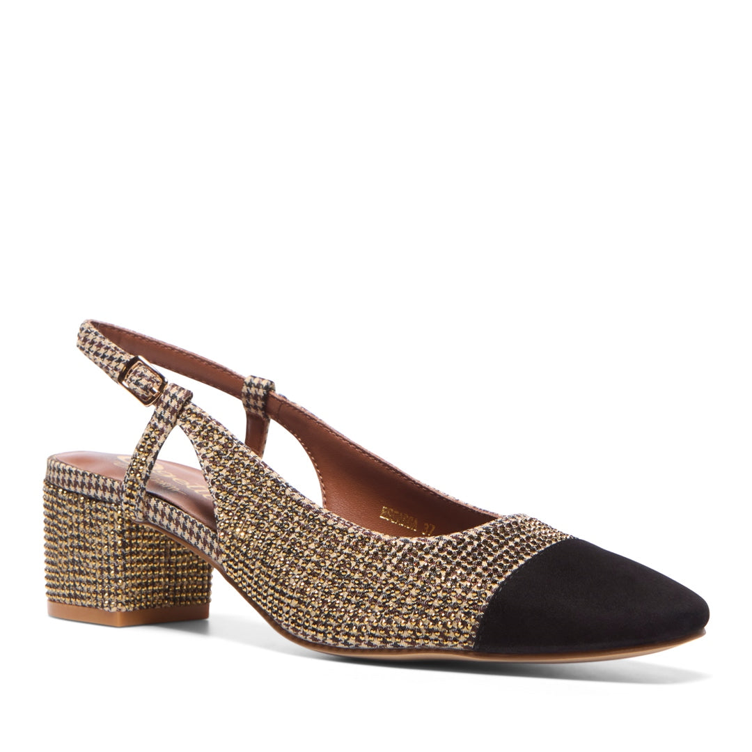 Escarga Bronze Block Heel Court Shoes