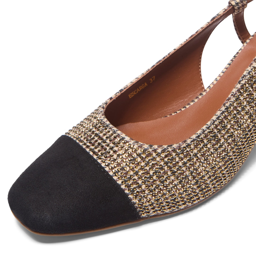 Escarga Bronze Block Heel Court Shoes