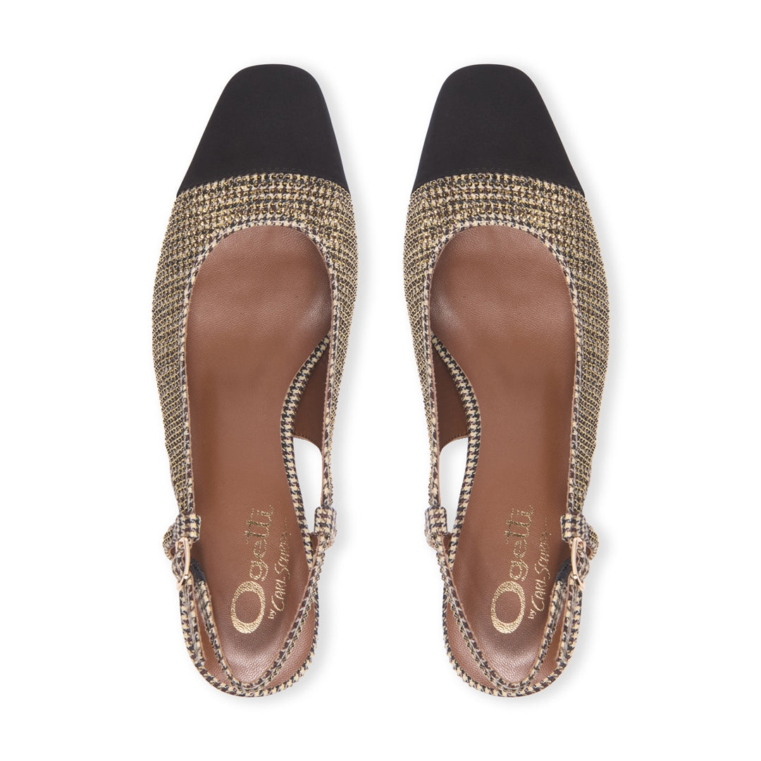 Escarga Bronze Block Heel Court Shoes