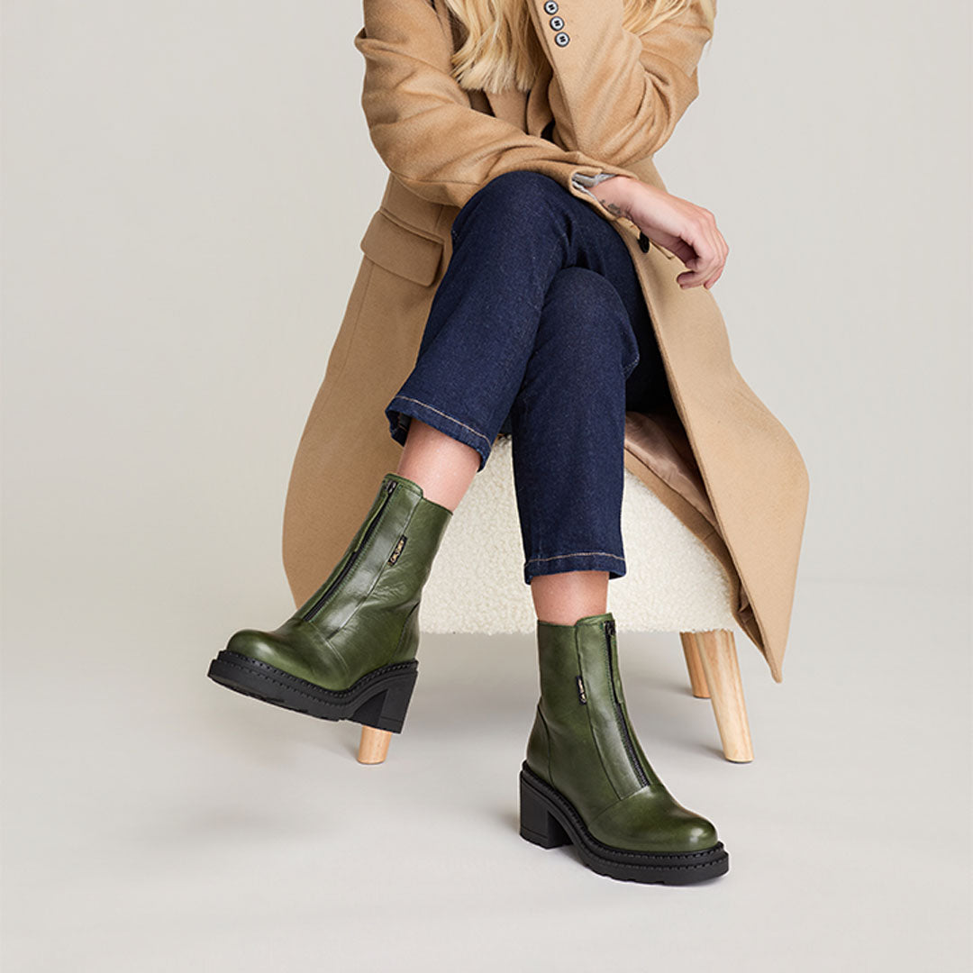 Imario Green Leather Ankle Boot